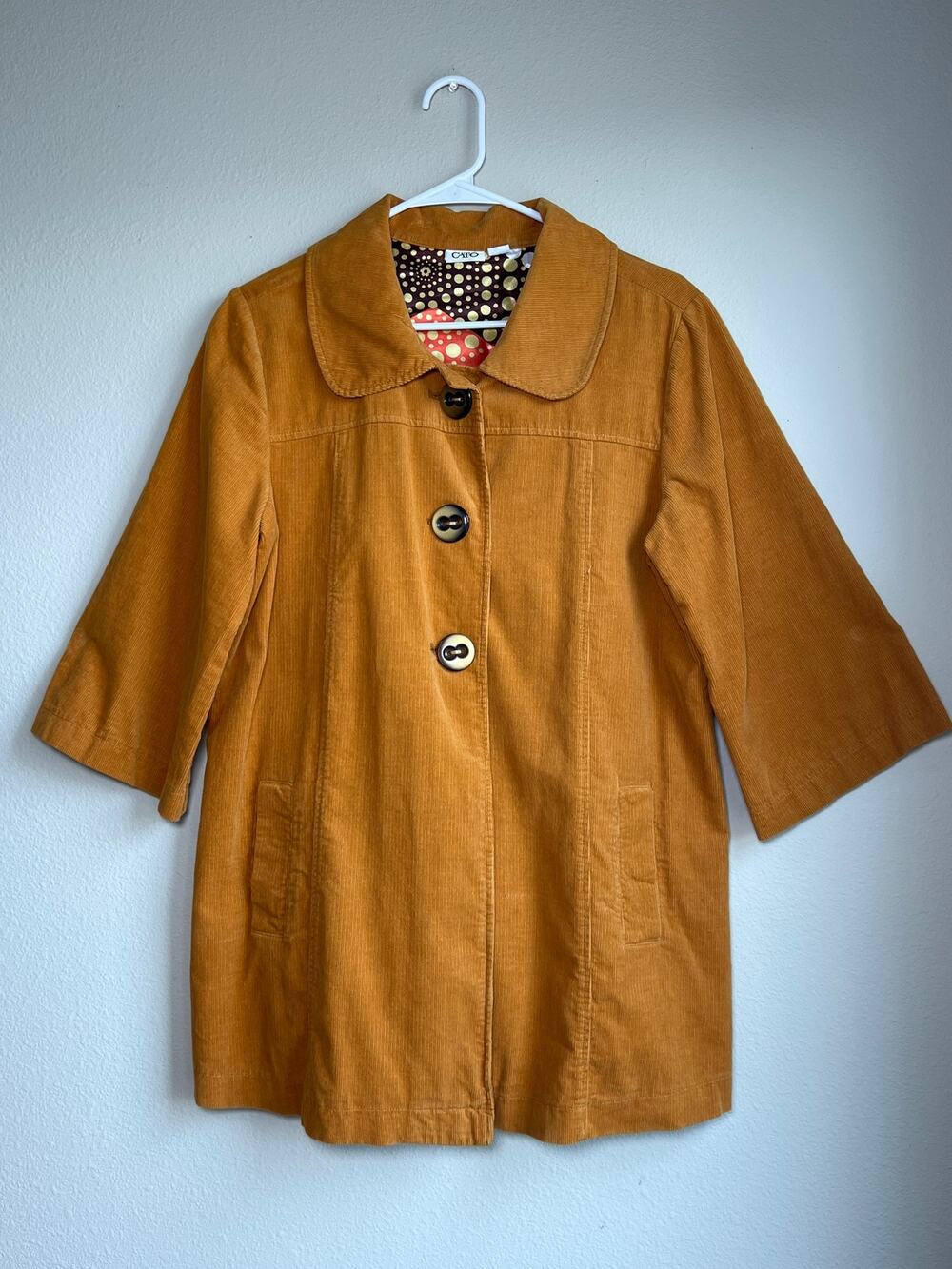VTG Y2K Cato Medium Mustard Yellow Cotton Corduroy 3/4 Sleeve Button Jacket
